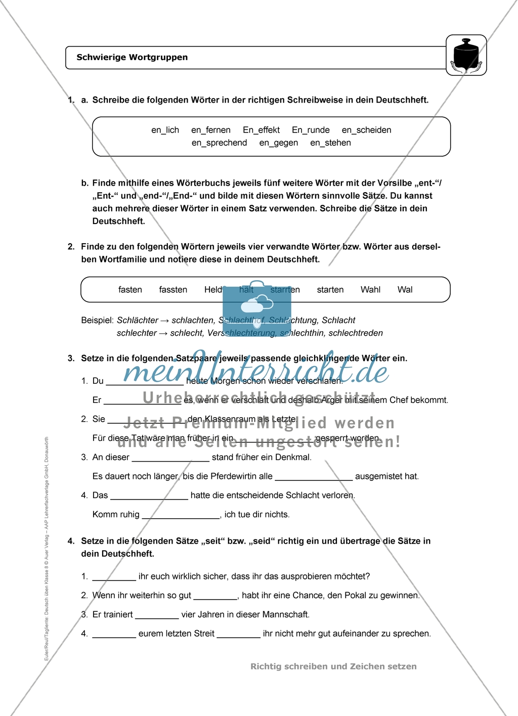 Schwierige Wortgruppen: Einführung und Aufgaben mit Lösungen Preview 4