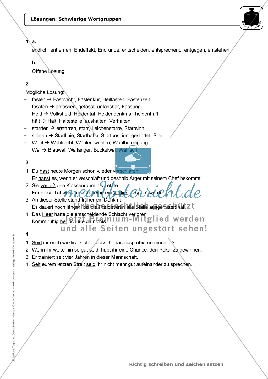 Schwierige Wortgruppen: Einführung und Aufgaben mit Lösungen Preview 7