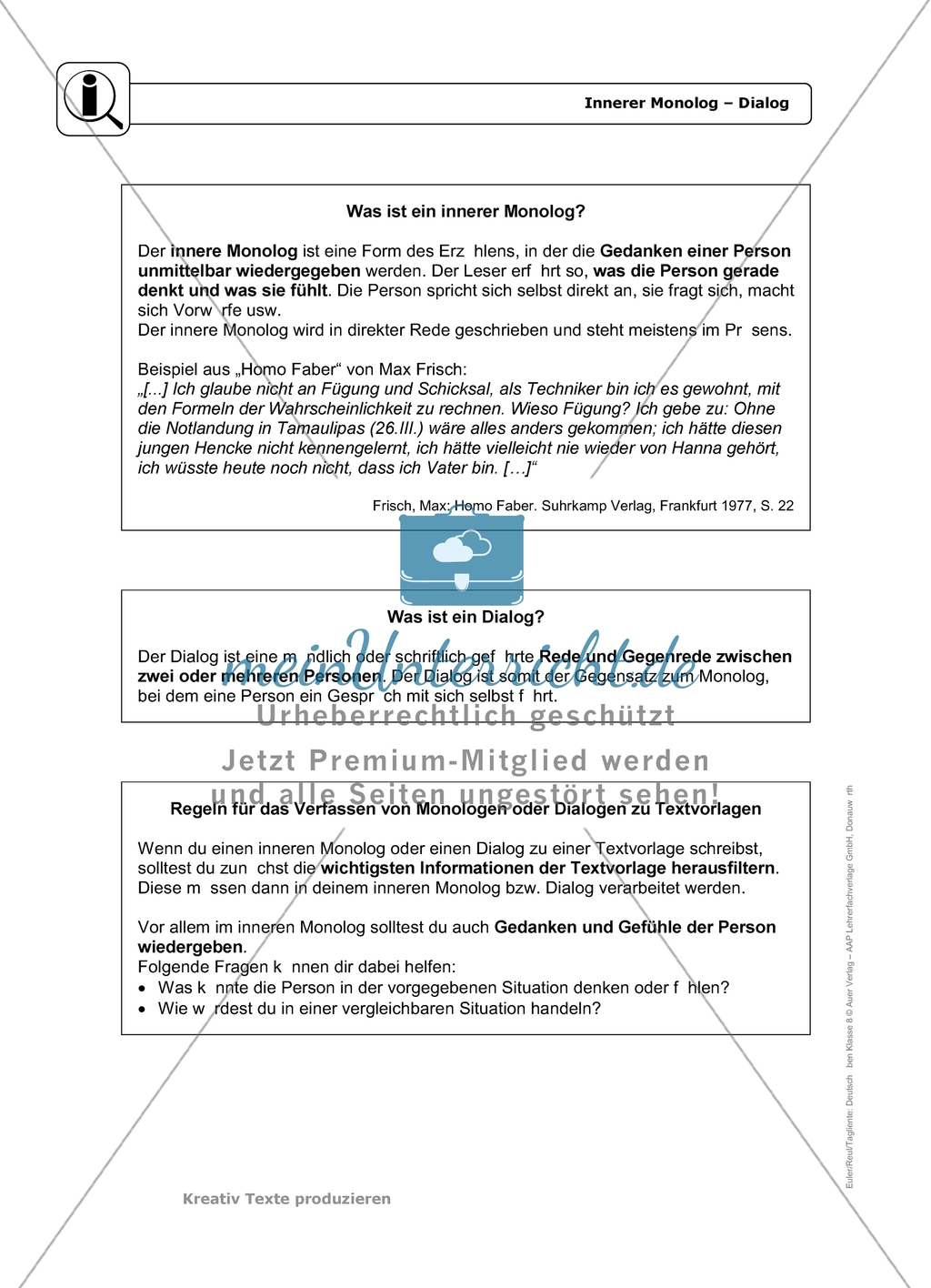 Innerer Monolog und Dialog: Einführung und Aufgaben mit Lösungen Preview 1
