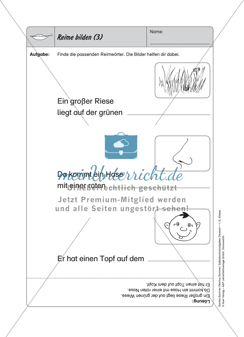 Reime bilden: Selbstkontrollaufgaben Preview 3