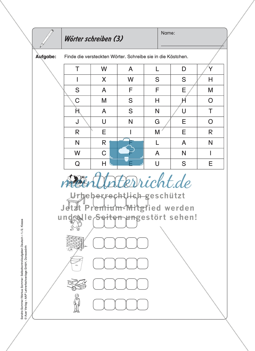 Wörter schreiben: Selbstkontrollaufgaben Preview 3