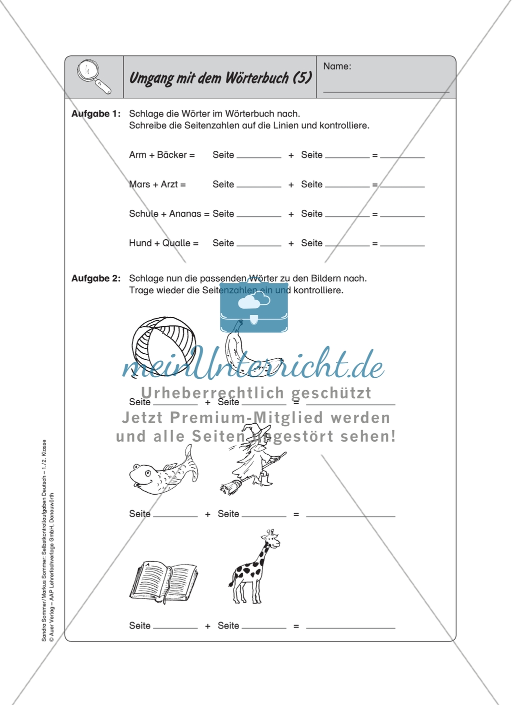 Umgang mit dem Wörterbuch: Selbstkontrollaufgaben Preview 5
