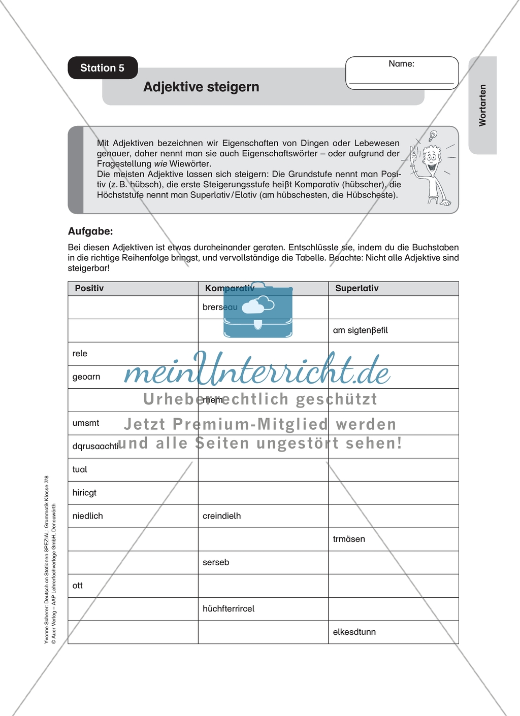Treffende Adjektive finden, Adjektive steigern und bestimmen: Arbeitsmaterial mit Lösungen Preview 2