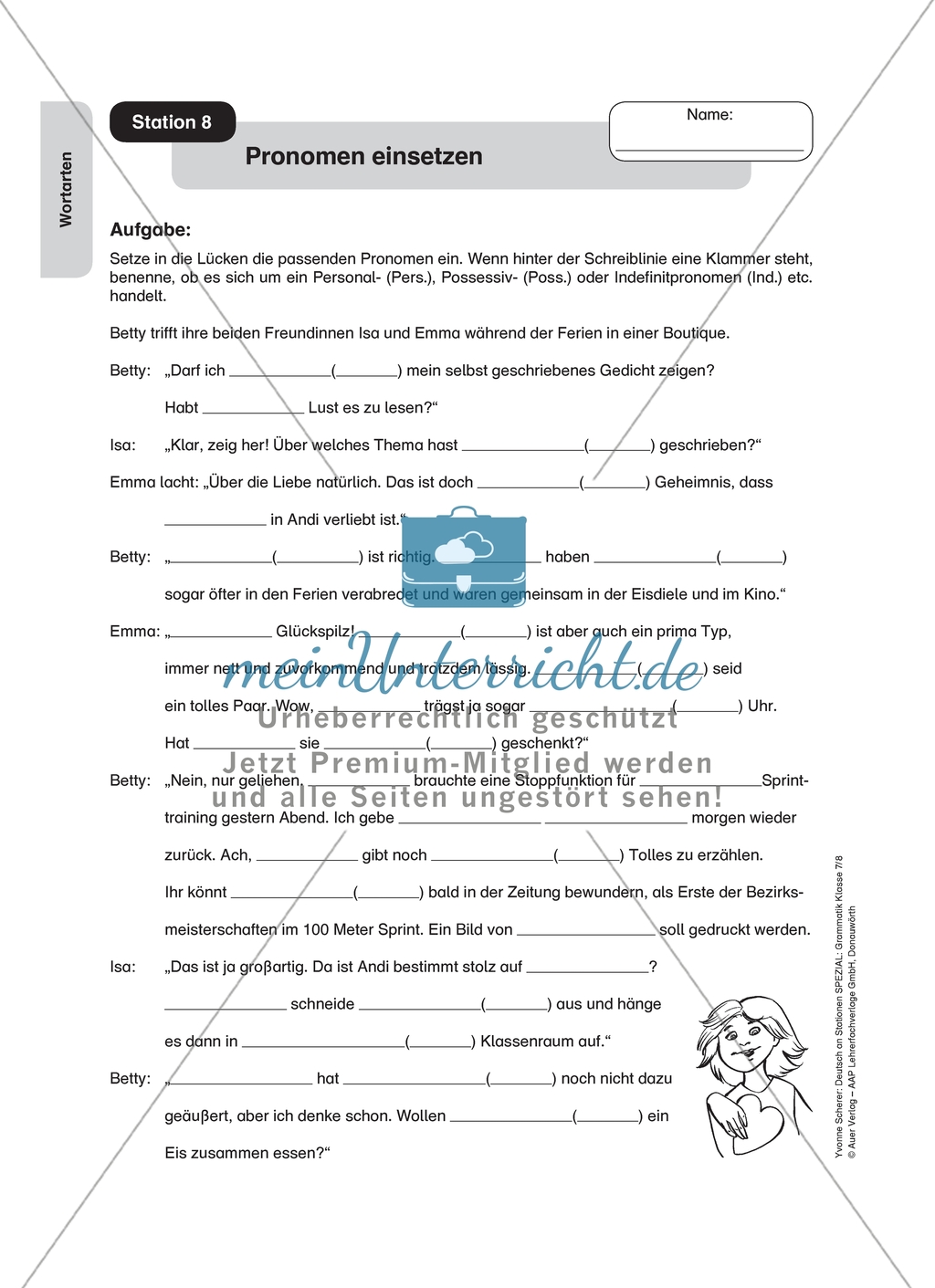 Pronomen einsetzen: Arbeitsmaterial mit Lösungen Preview 1