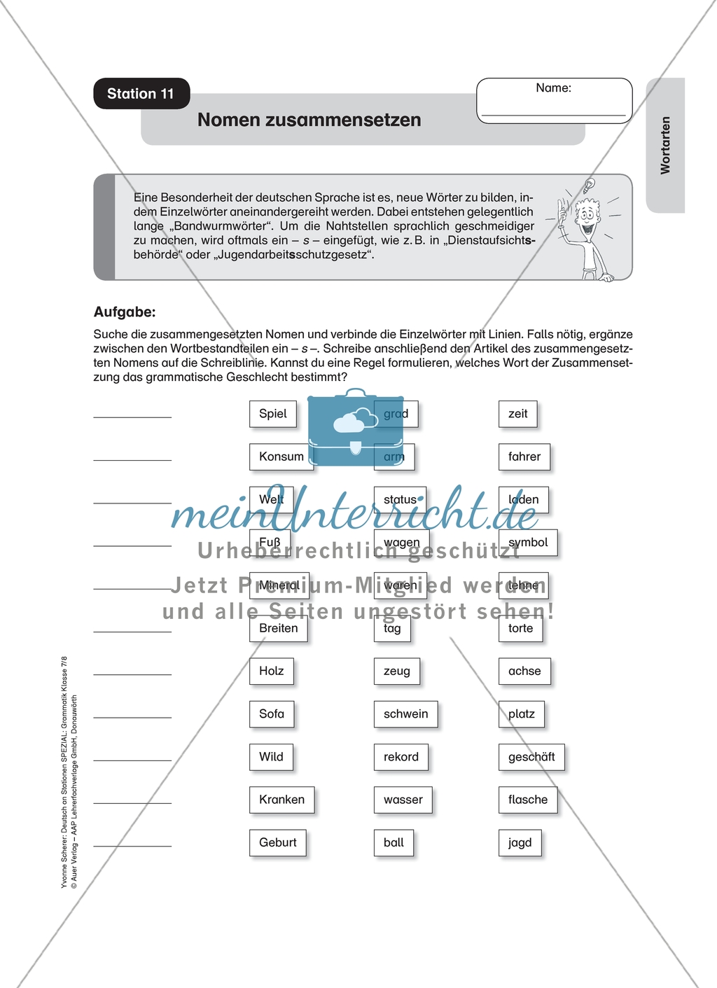 Nomen zusammensetzen: Arbeitsmaterial mit Lösungen Preview 1