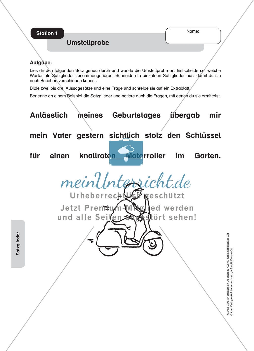 Bestimmung von Satzgliedern: Umstellprobe. Arbeitsmaterial mit Lösungen Preview 1