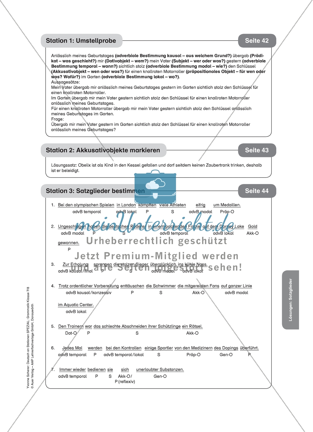 Bestimmung von Satzgliedern: Umstellprobe. Arbeitsmaterial mit Lösungen Preview 2