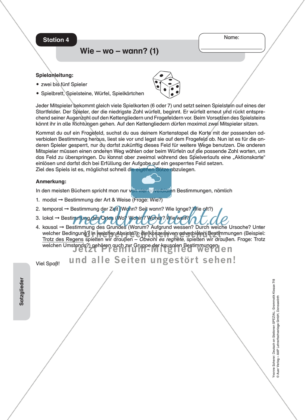 Wie, wo, wann? Adverbiale Bestimmungen: Arbeitsmaterial Preview 1