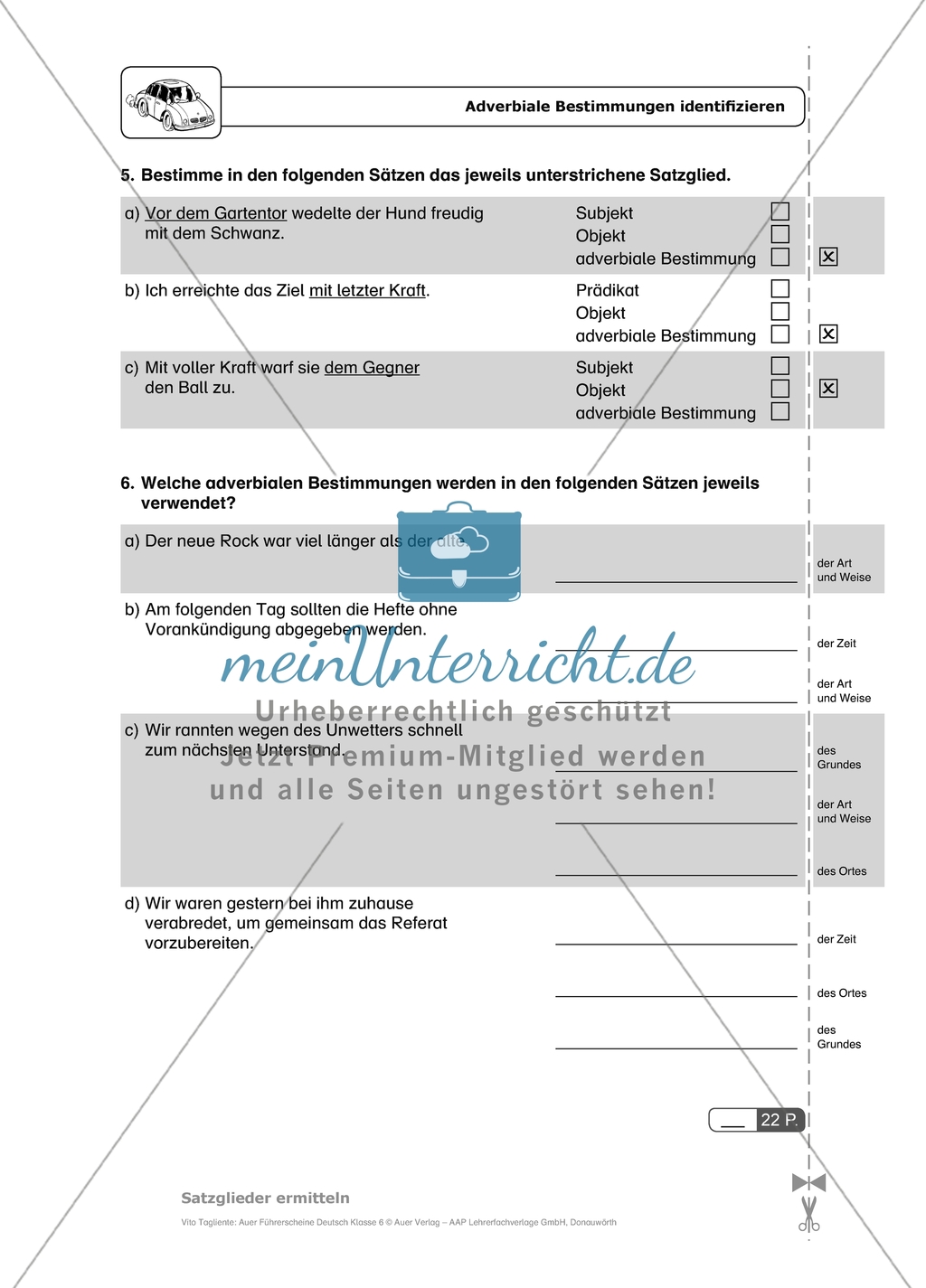 Adverbiale Bestimmungen identifizieren: Arbeitsmaterial mit Lösungen Preview 2