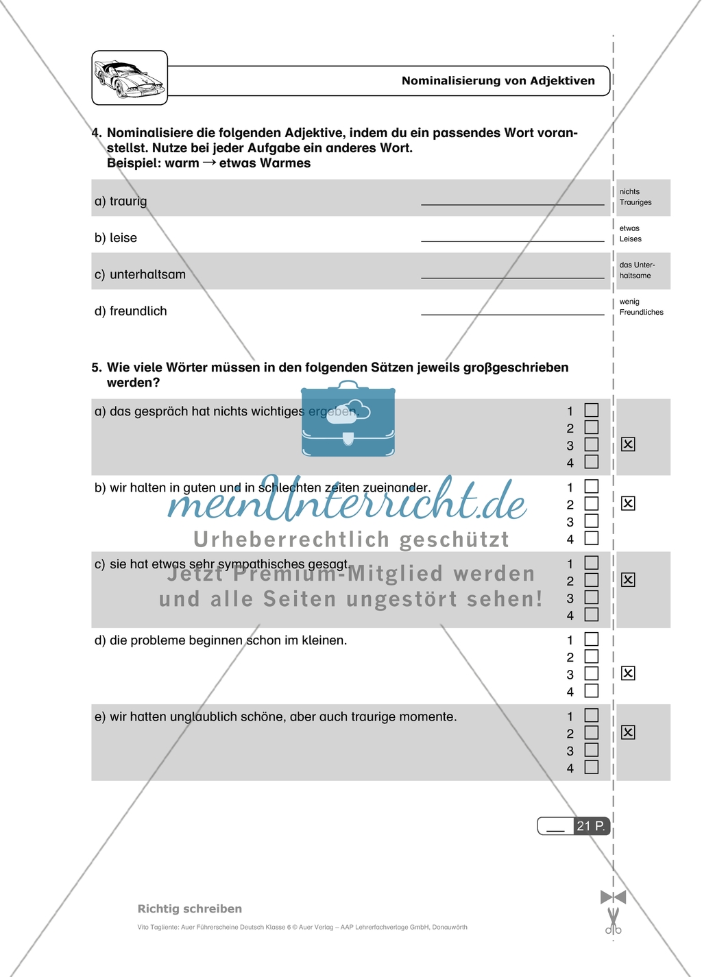 Nominalisierung von Adjektiven: Arbeitsmaterial mit Lösungen Preview 4