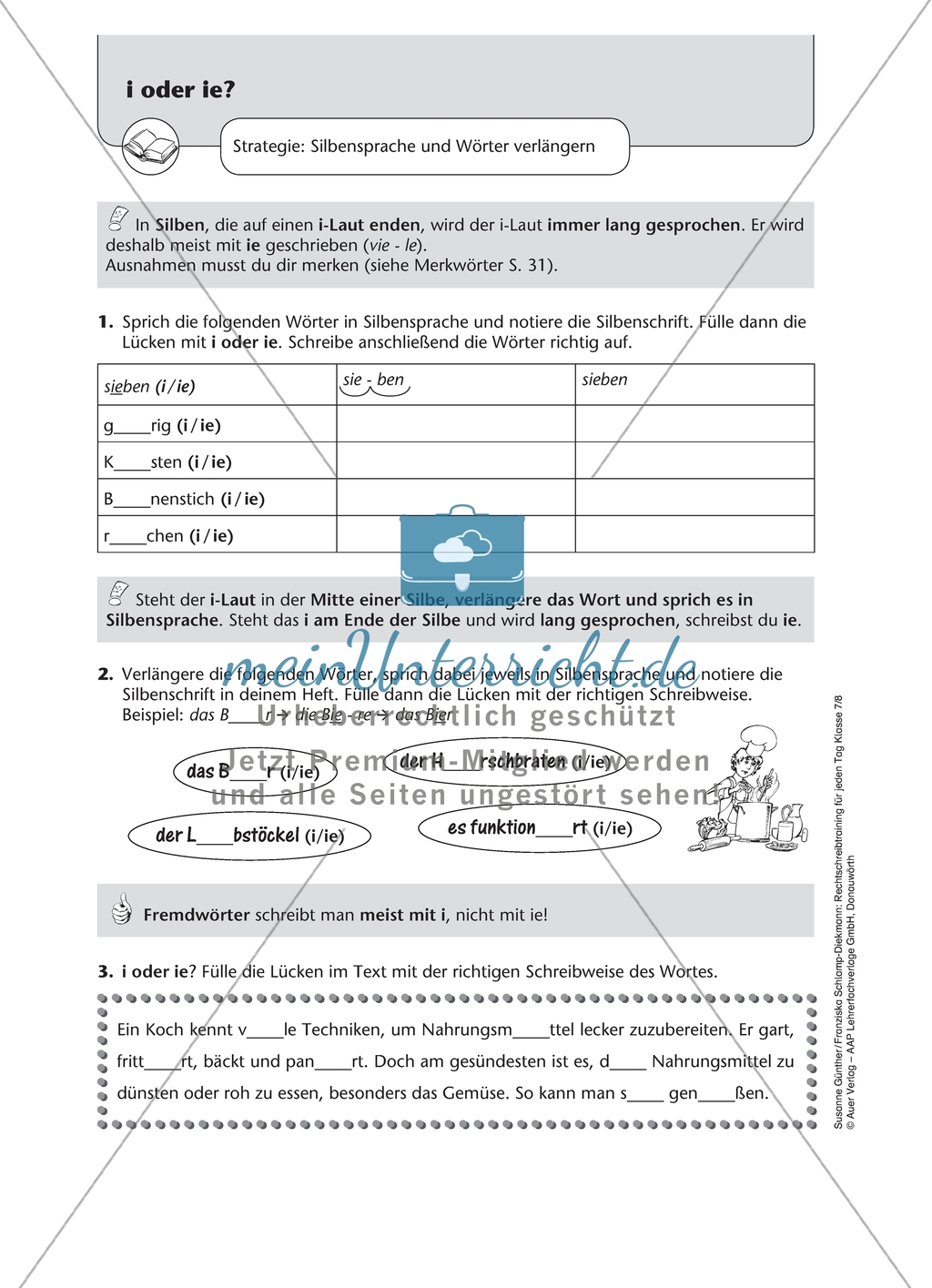 Längenmarkierung: i oder ie? Arbeitsmaterial mit Lösungen Preview 1