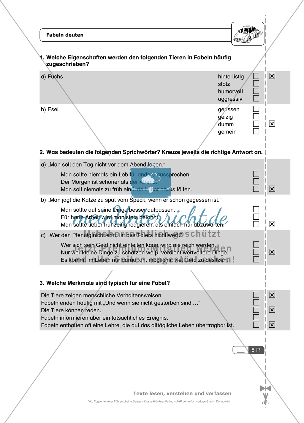 Fabeln deuten: Arbeitsmaterial mit Lösungen Preview 1