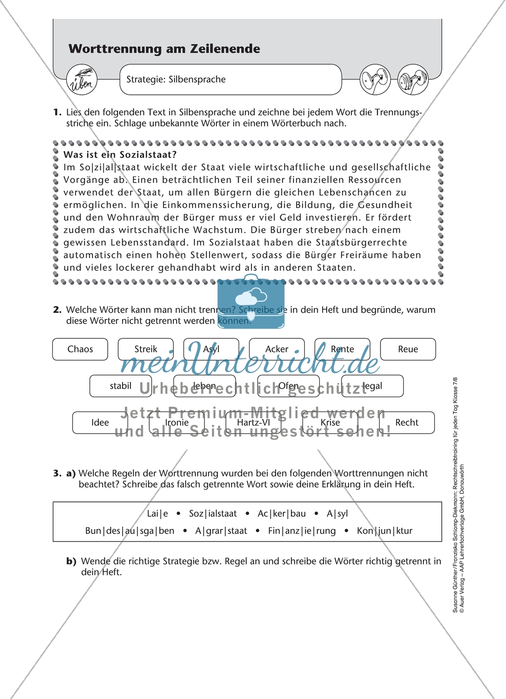 Worttrennung am Zeilenende: Arbeitsmaterial mit Lösungen Preview 2