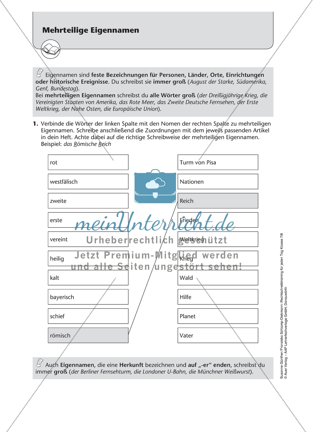 Groß- und Kleinschreibung bei mehrteiligen Eigennamen: Arbeitsmaterial mit Lösungen Preview 1