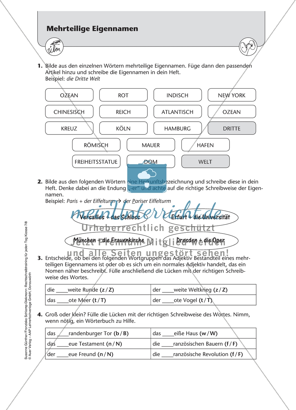 Groß- und Kleinschreibung bei mehrteiligen Eigennamen: Arbeitsmaterial mit Lösungen Preview 2