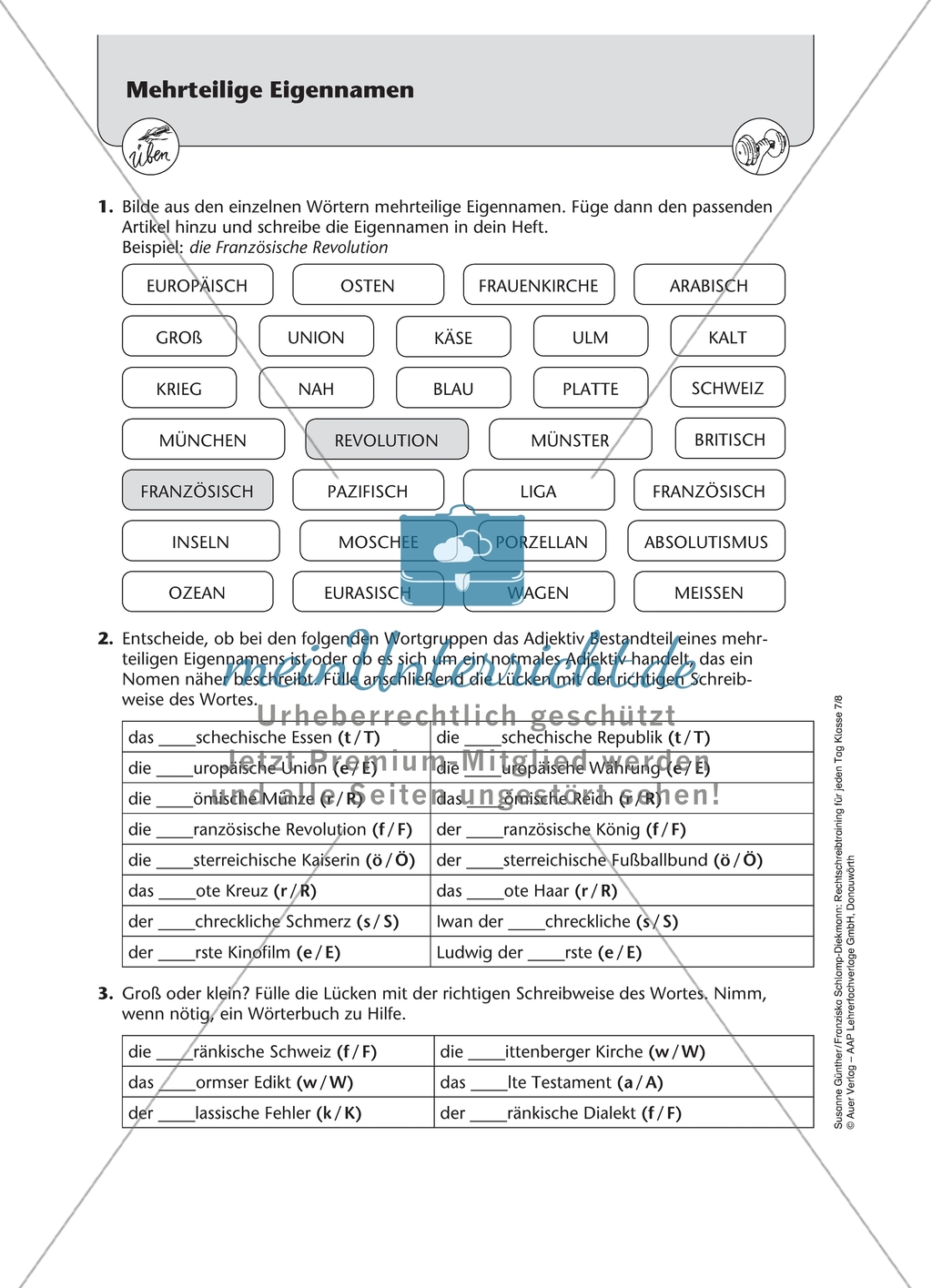 Groß- und Kleinschreibung bei mehrteiligen Eigennamen: Arbeitsmaterial mit Lösungen Preview 3