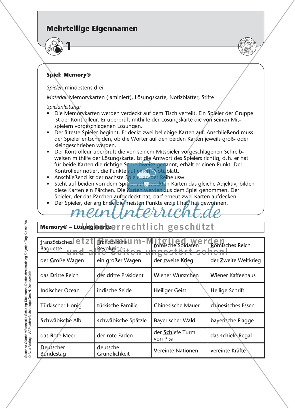 Groß- und Kleinschreibung bei mehrteiligen Eigennamen: Arbeitsmaterial mit Lösungen Preview 4