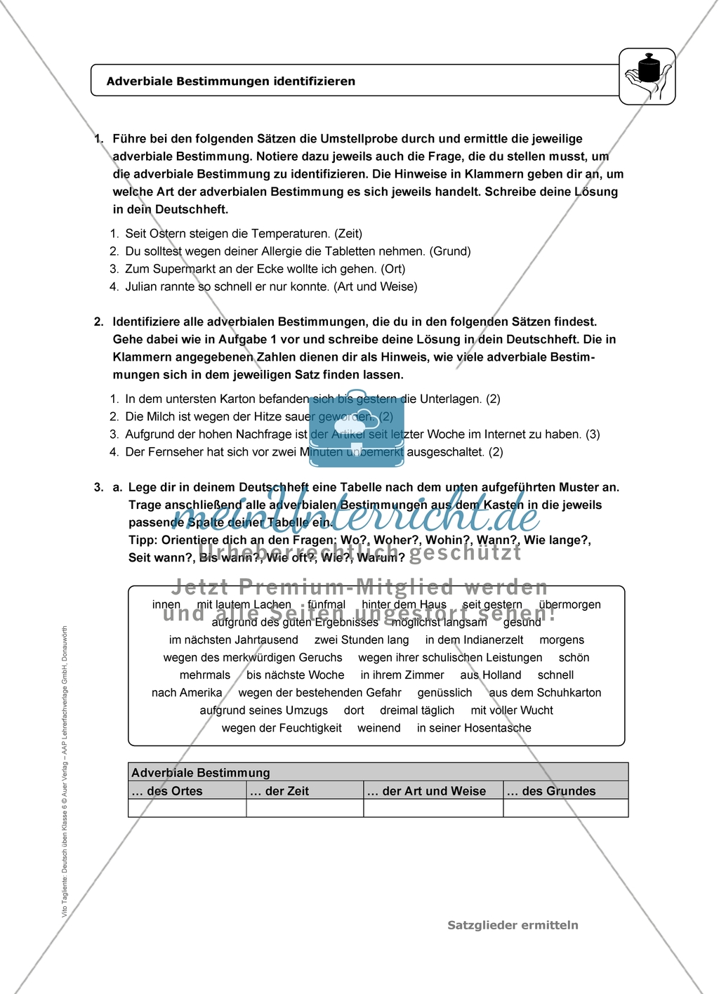 Adverbiale Bestimmungen identifizieren: Einführung mit Übungen und Lösungen Preview 2