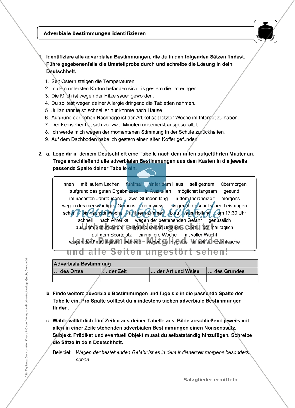 Adverbiale Bestimmungen identifizieren: Einführung mit Übungen und Lösungen Preview 4