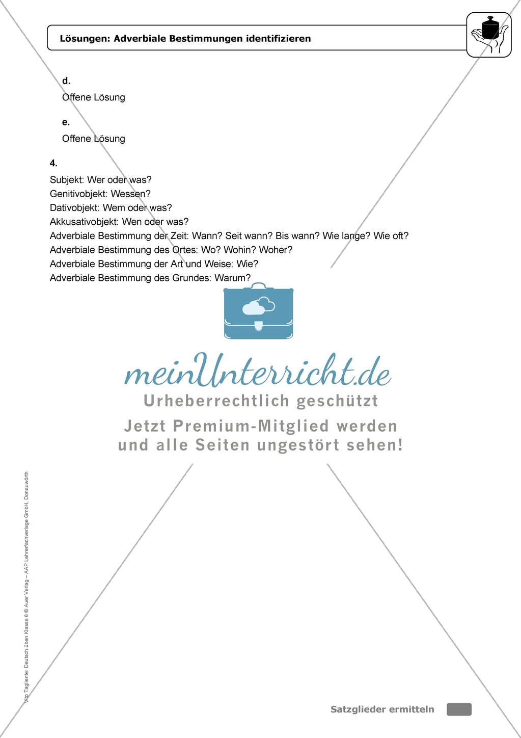 Adverbiale Bestimmungen identifizieren: Einführung mit Übungen und Lösungen Preview 7
