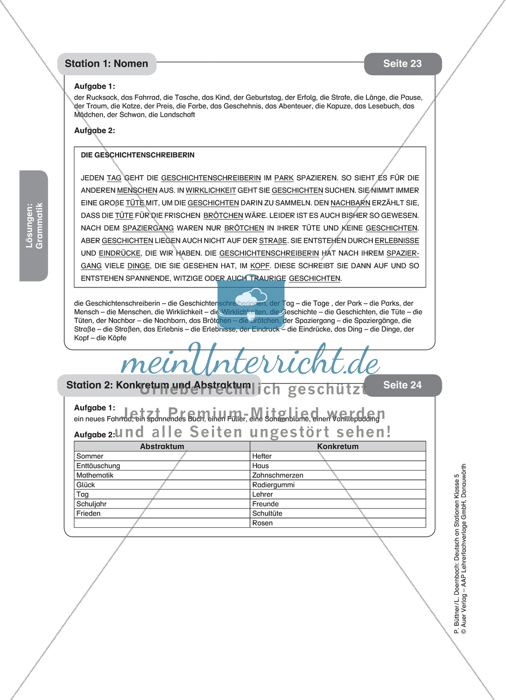 Wortarten: Nomen, Konkretum und Abstraktum. Arbeitsmaterial mit Lösungen Preview 3