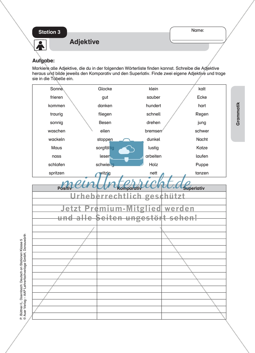Wortarten: Adjektive. Arbeitsmaterial mit Lösungen Preview 1