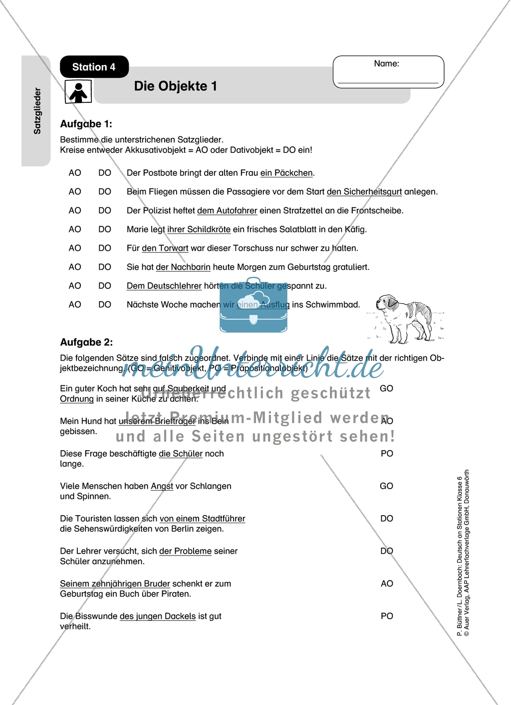 Satzglieder: Die Objekte. Arbeitsmaterial mit Lösungen Preview 1