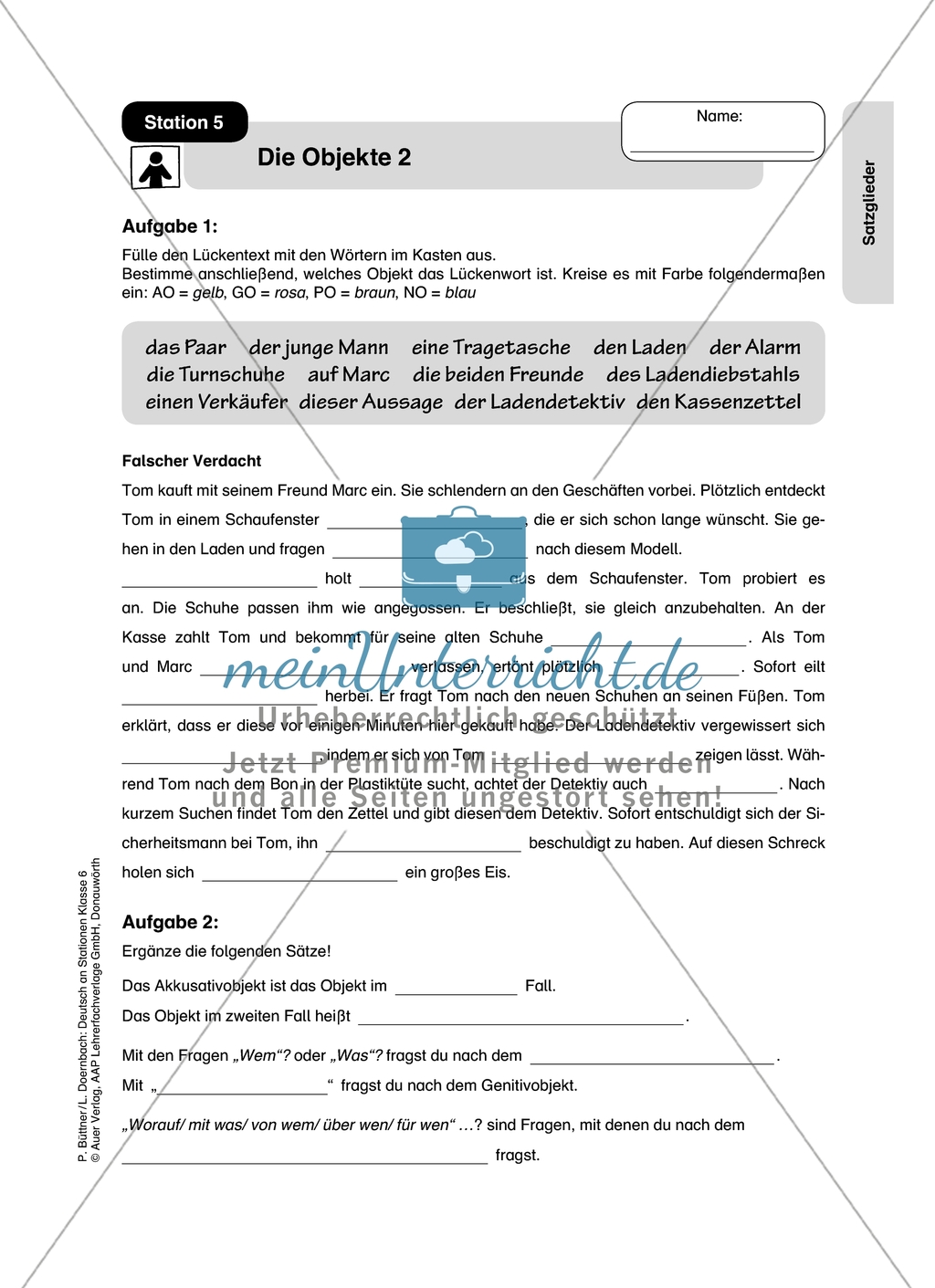 Satzglieder: Die Objekte. Arbeitsmaterial mit Lösungen Preview 2