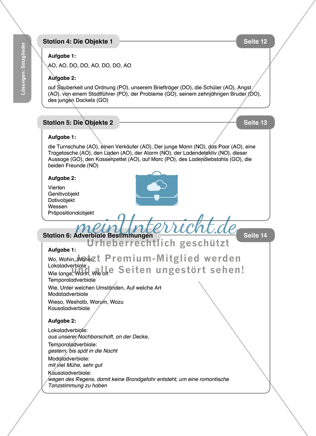 Satzglieder: Die Objekte. Arbeitsmaterial mit Lösungen Preview 3