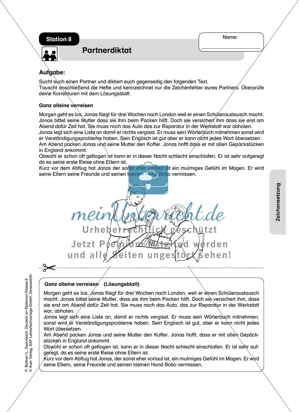 Zeichensetzung: Partnerdiktat. Arbeitsmaterial mit Lösungen Preview 1
