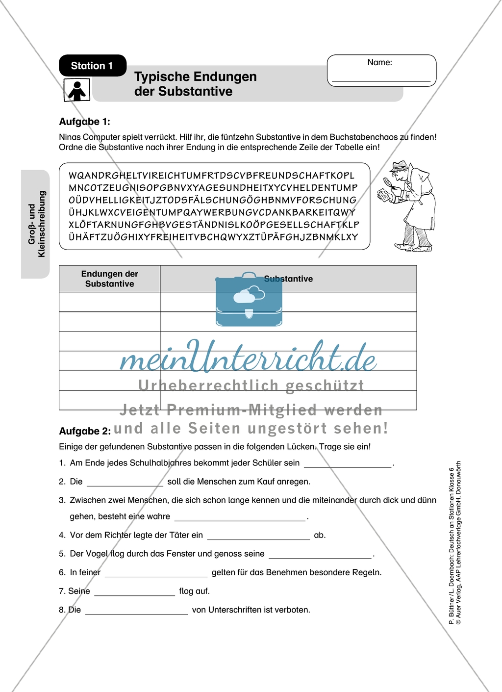 Groß- und Kleinschreibung: Typische Endungen der Substantive. Arbeitsmaterial mit Lösungen Preview 1