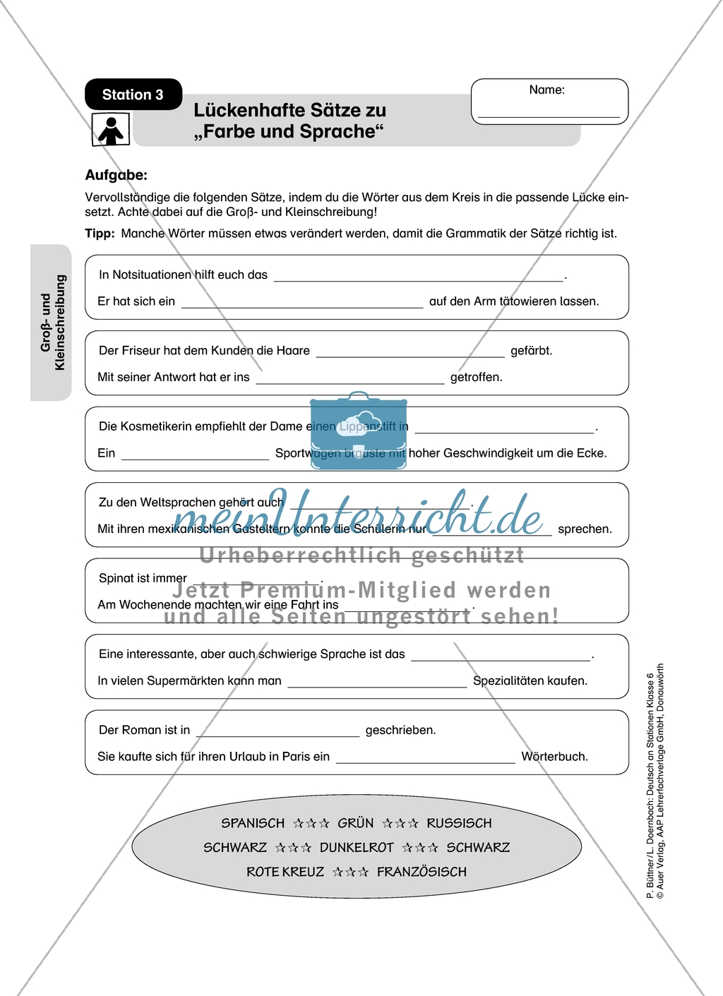 Groß- und Kleinschreibung: Lückentexte zu Sprache und Farbe. Arbeitsmaterial mit Lösungen Preview 1