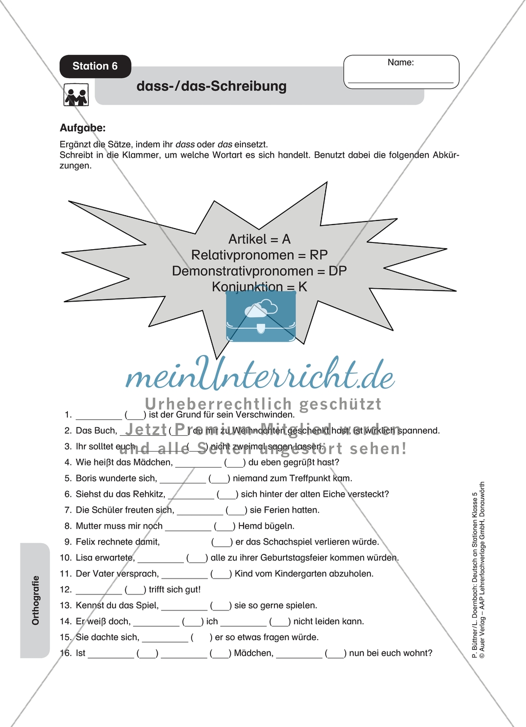 Orthografie: Sätze diktieren. Arbeitsmaterial Preview 7