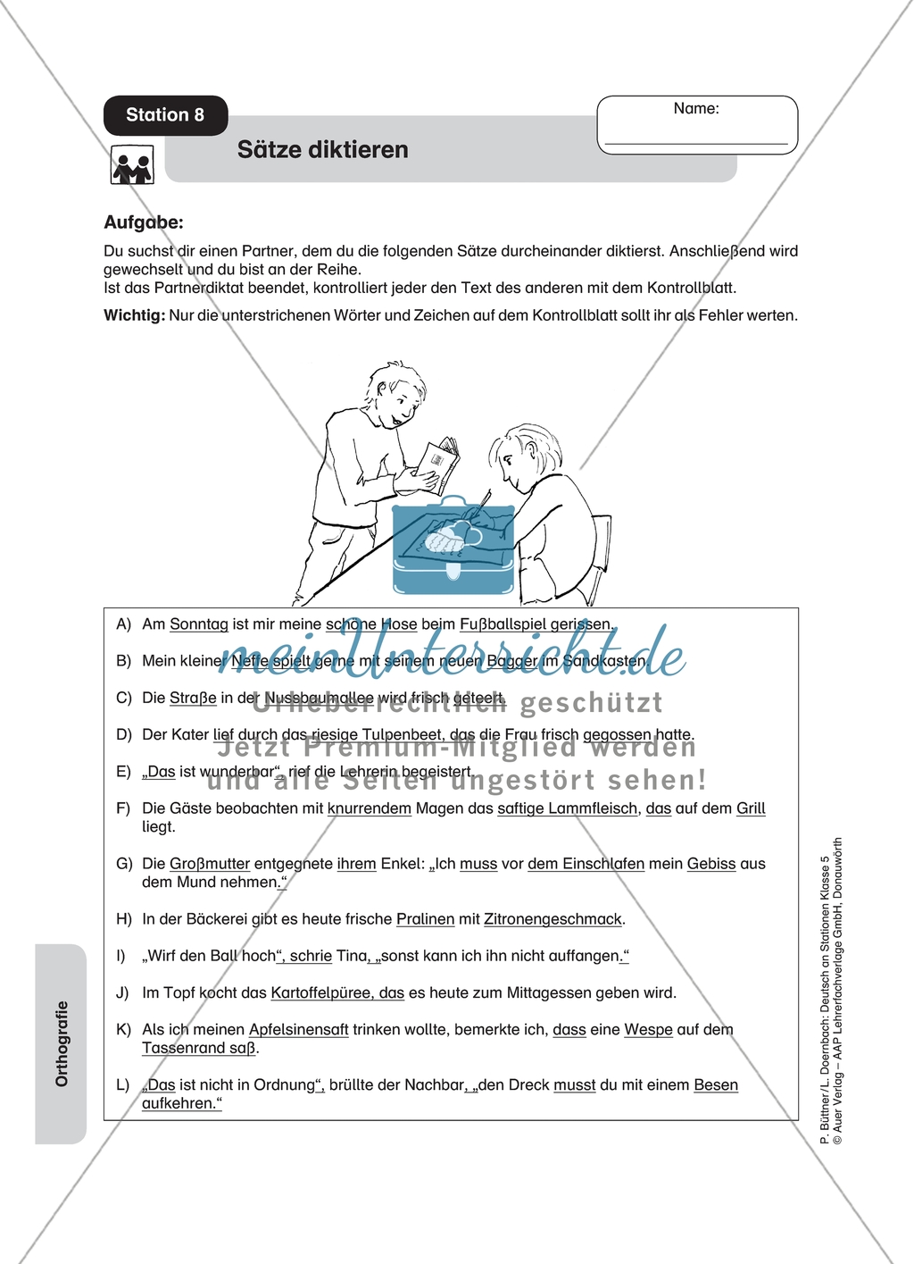 Orthografie: Sätze diktieren. Arbeitsmaterial Preview 9