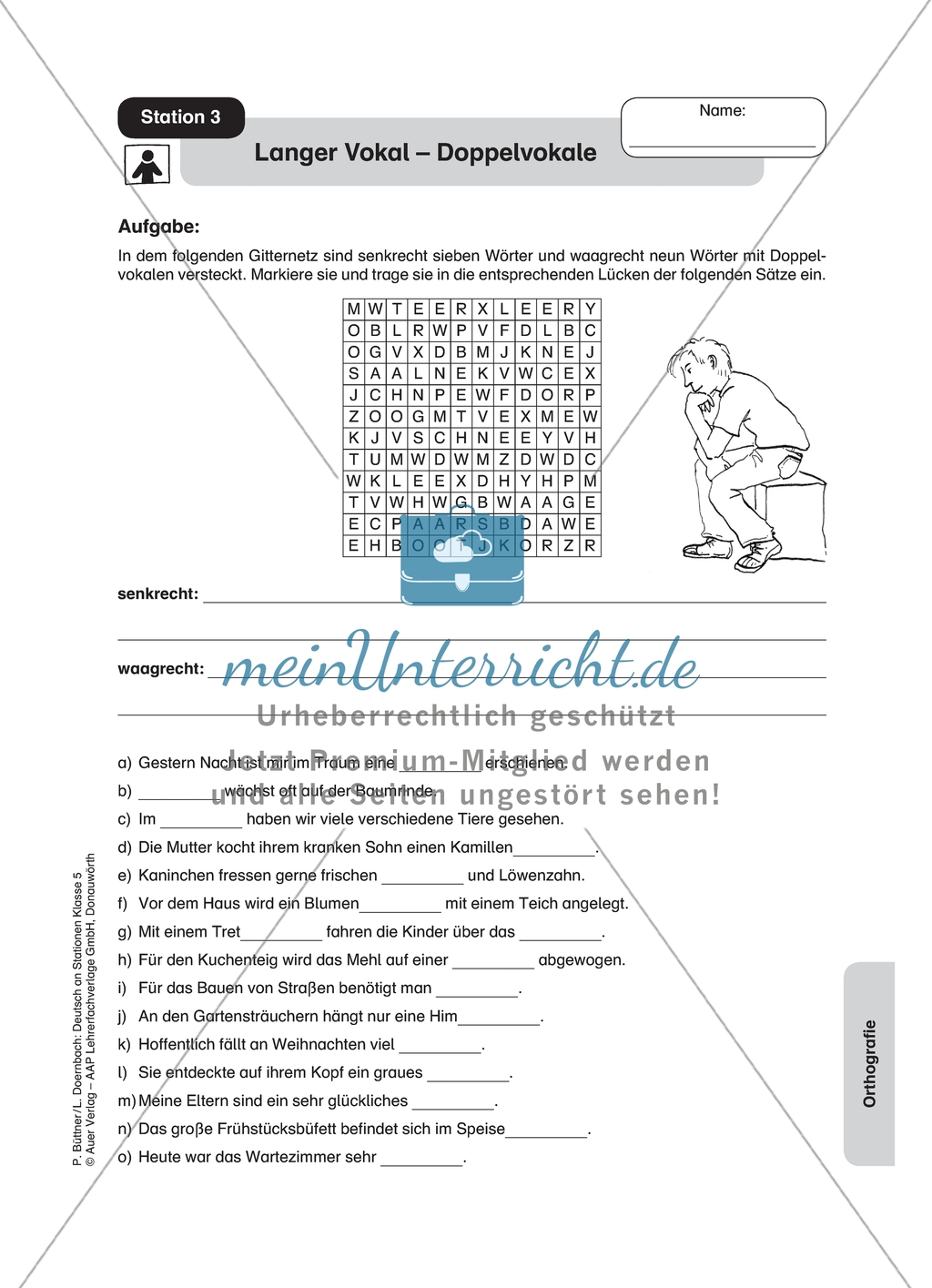Orthografie: Kurzer Vokal - Doppelkonsonanten, Langer Vokal - Doppelvokale. Arbeitsmaterial mit Lösungen Preview 2