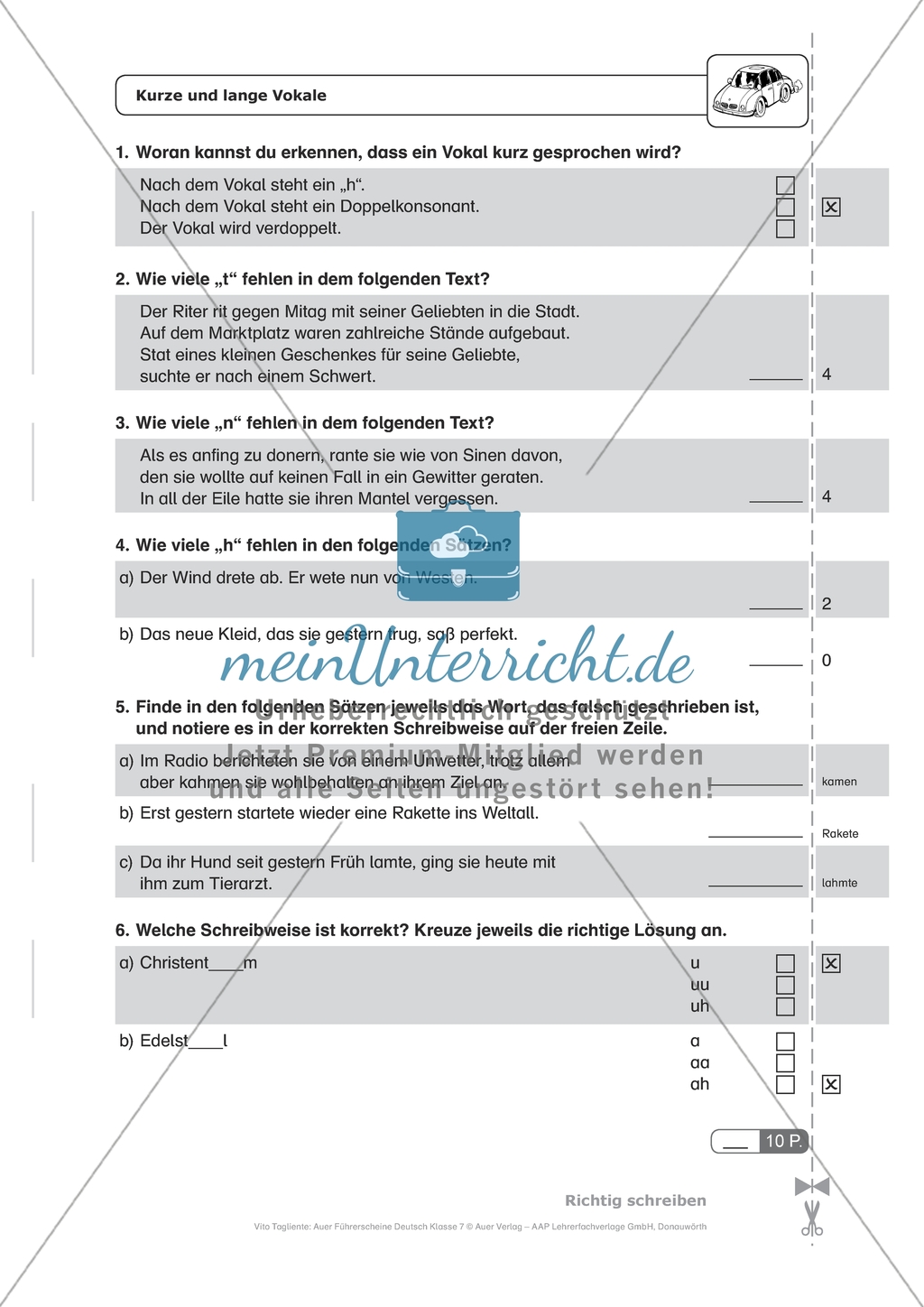 Kurze und lange Vokale: Arbeitsmaterial mit Lösungen Preview 1