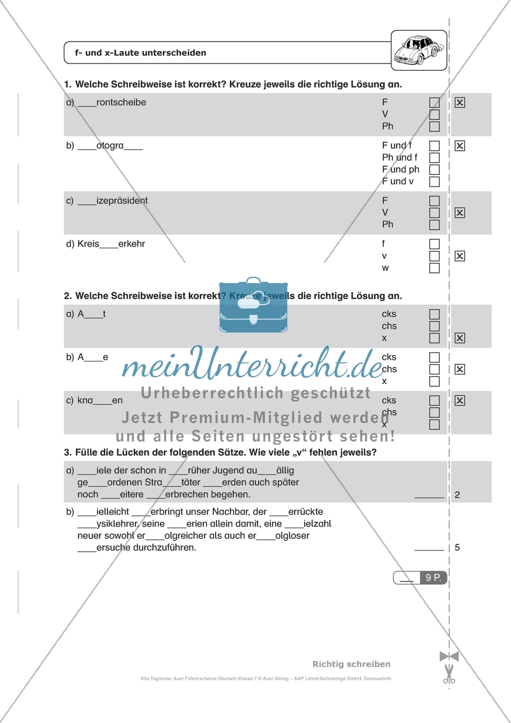 F- und x-Laute unterscheiden: Arbeitsmaterial mit Lösungen Preview 1