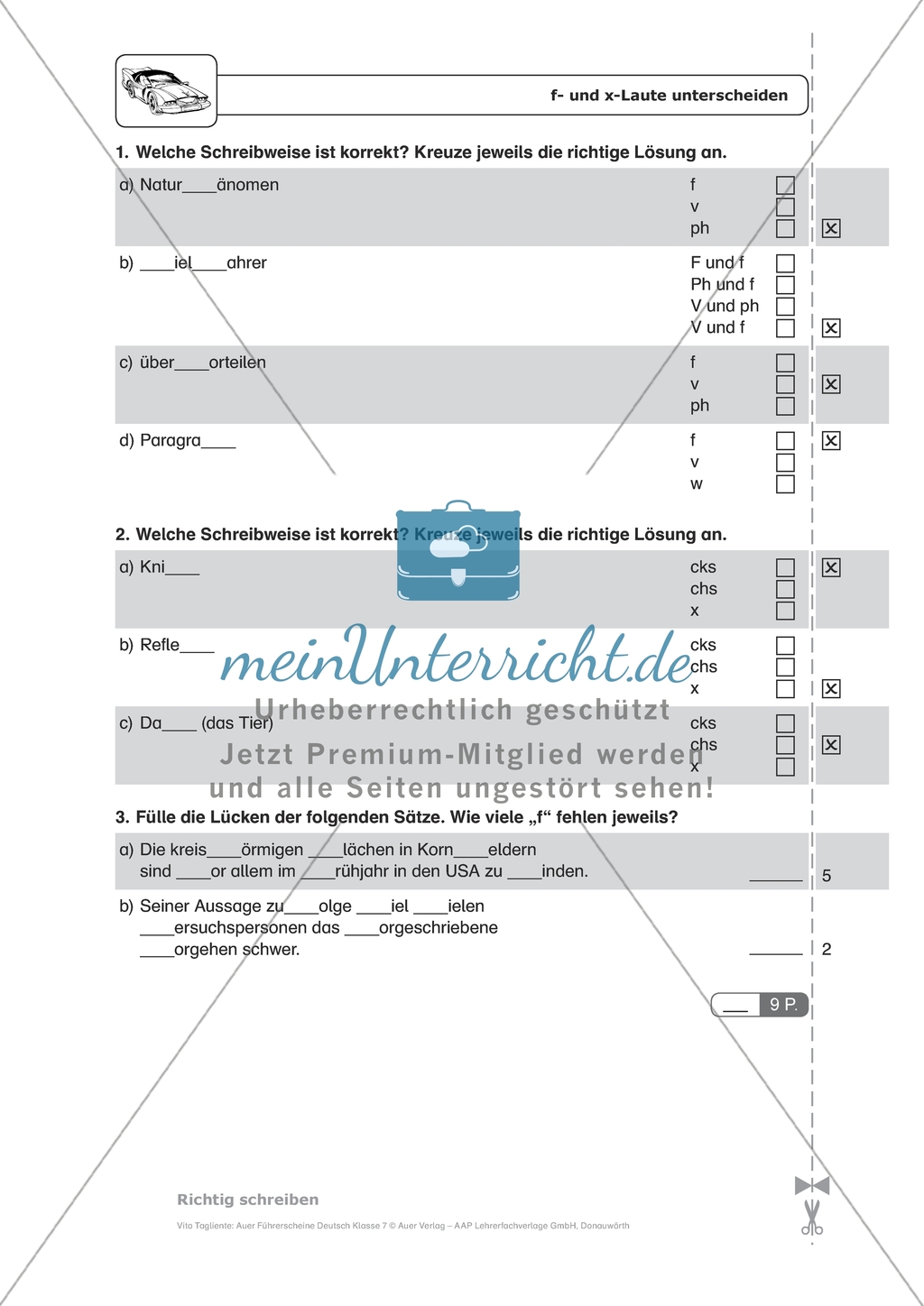 F- und x-Laute unterscheiden: Arbeitsmaterial mit Lösungen Preview 2