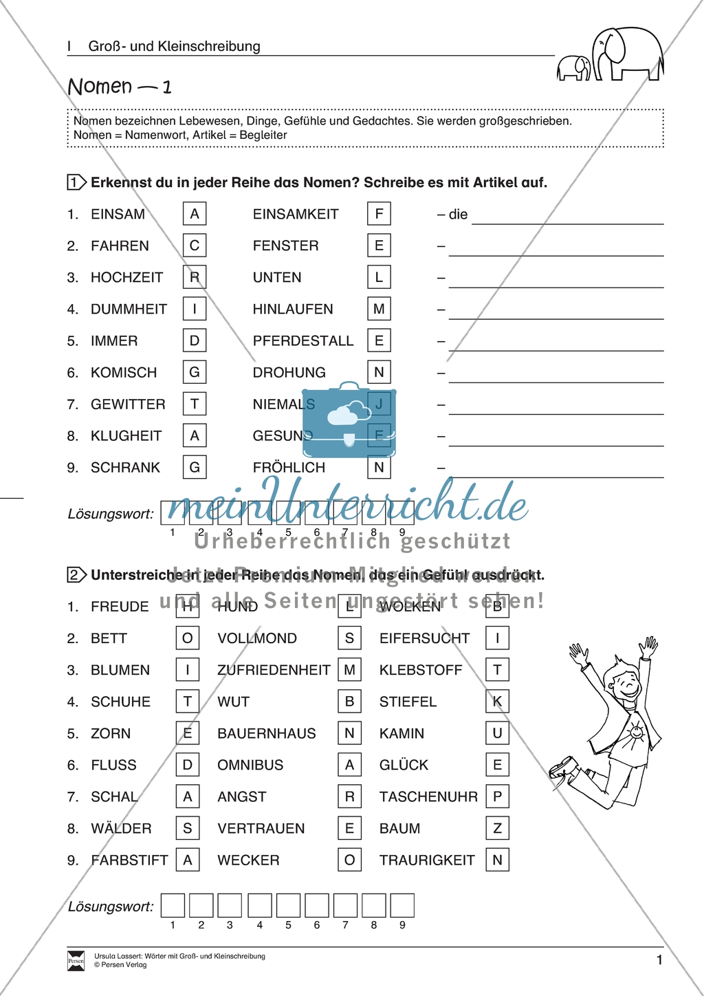 Groß- und Kleinschreibung: Nomen. Arbeitsmaterial mit Lösungen Preview 1