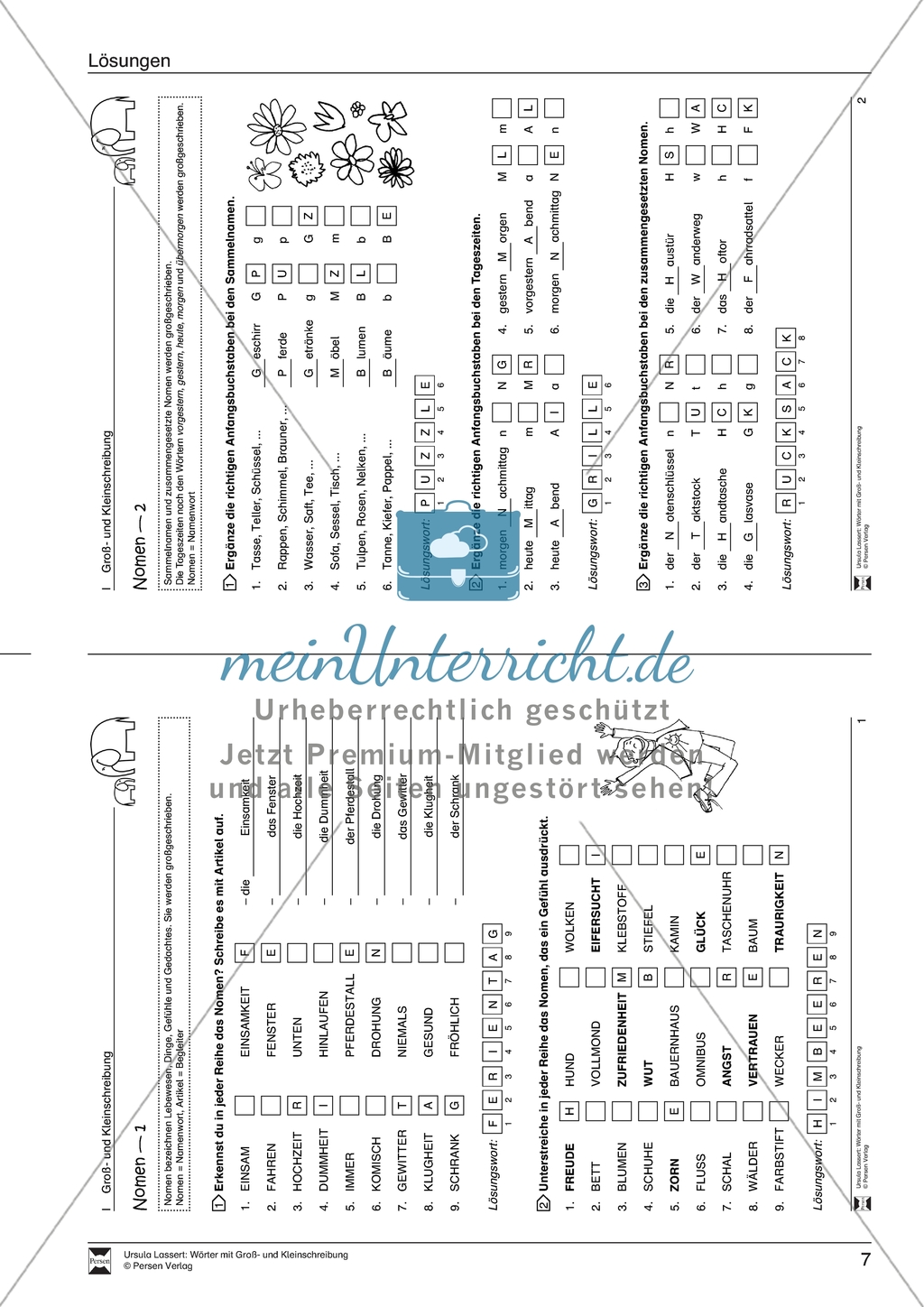 Groß- und Kleinschreibung: Nomen. Arbeitsmaterial mit Lösungen Preview 3