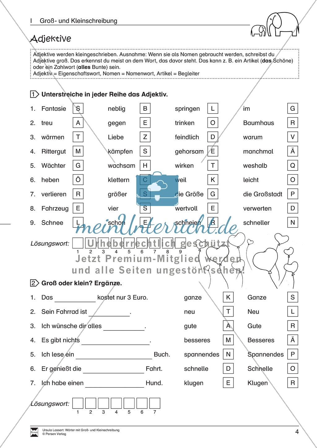 Groß- und Kleinschreibung: Adjektive. Arbeitsmaterial mit Lösungen Preview 1