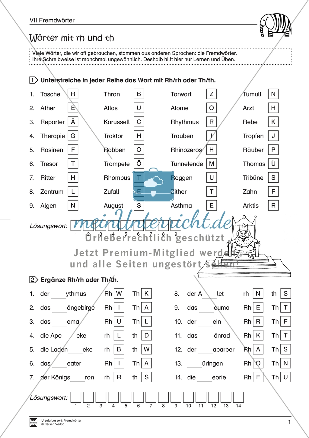 Fremdwörter mit besonderen Buchstabenkombinationen. Arbeitsmaterial mit Lösungen Preview 1