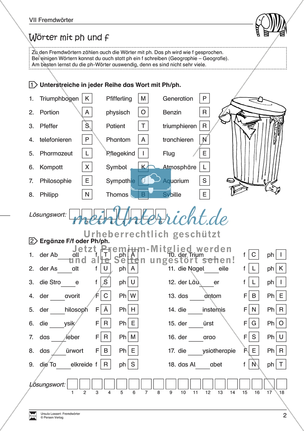 Fremdwörter mit besonderen Buchstabenkombinationen. Arbeitsmaterial mit Lösungen Preview 2