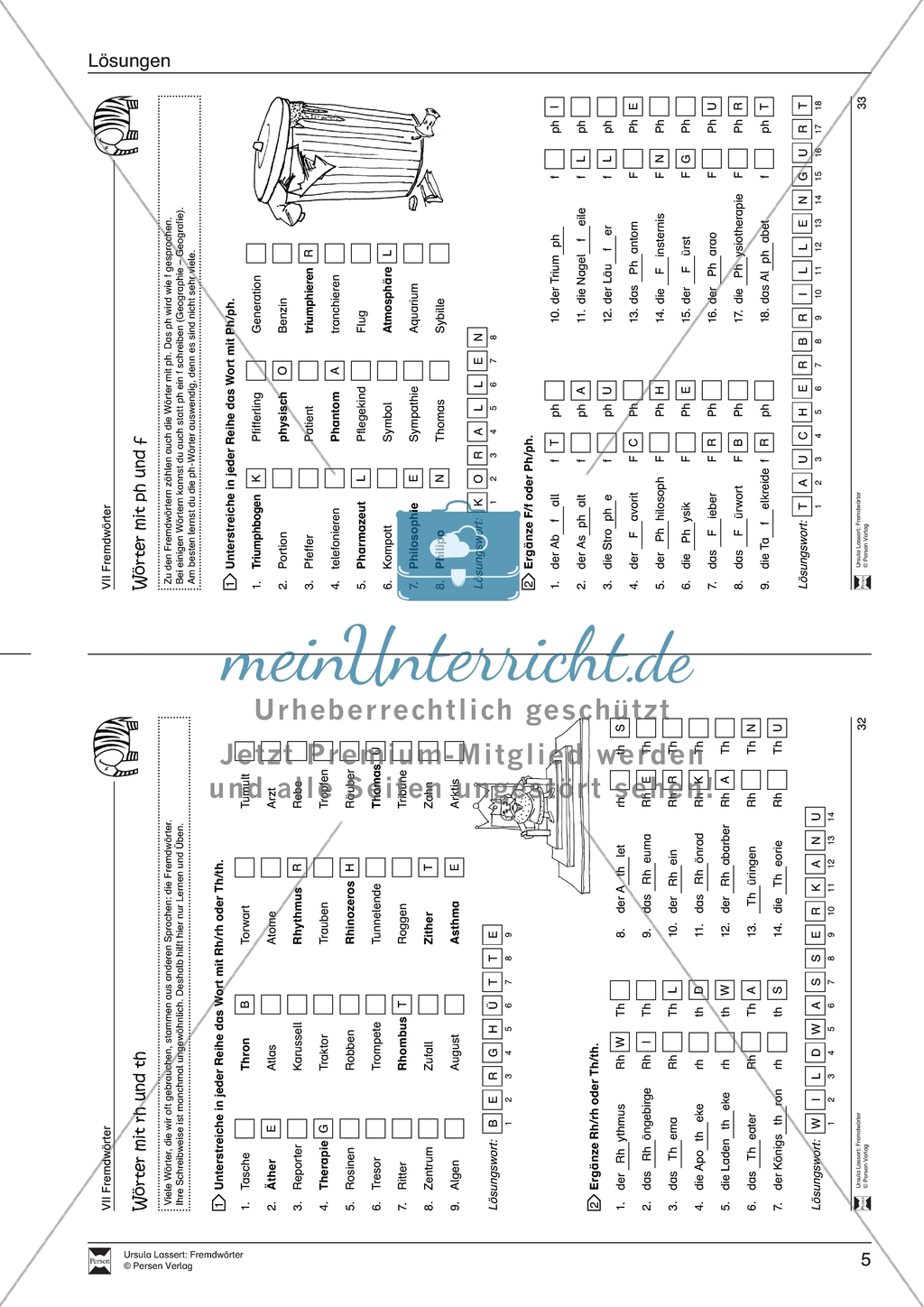 Fremdwörter mit besonderen Buchstabenkombinationen. Arbeitsmaterial mit Lösungen Preview 4