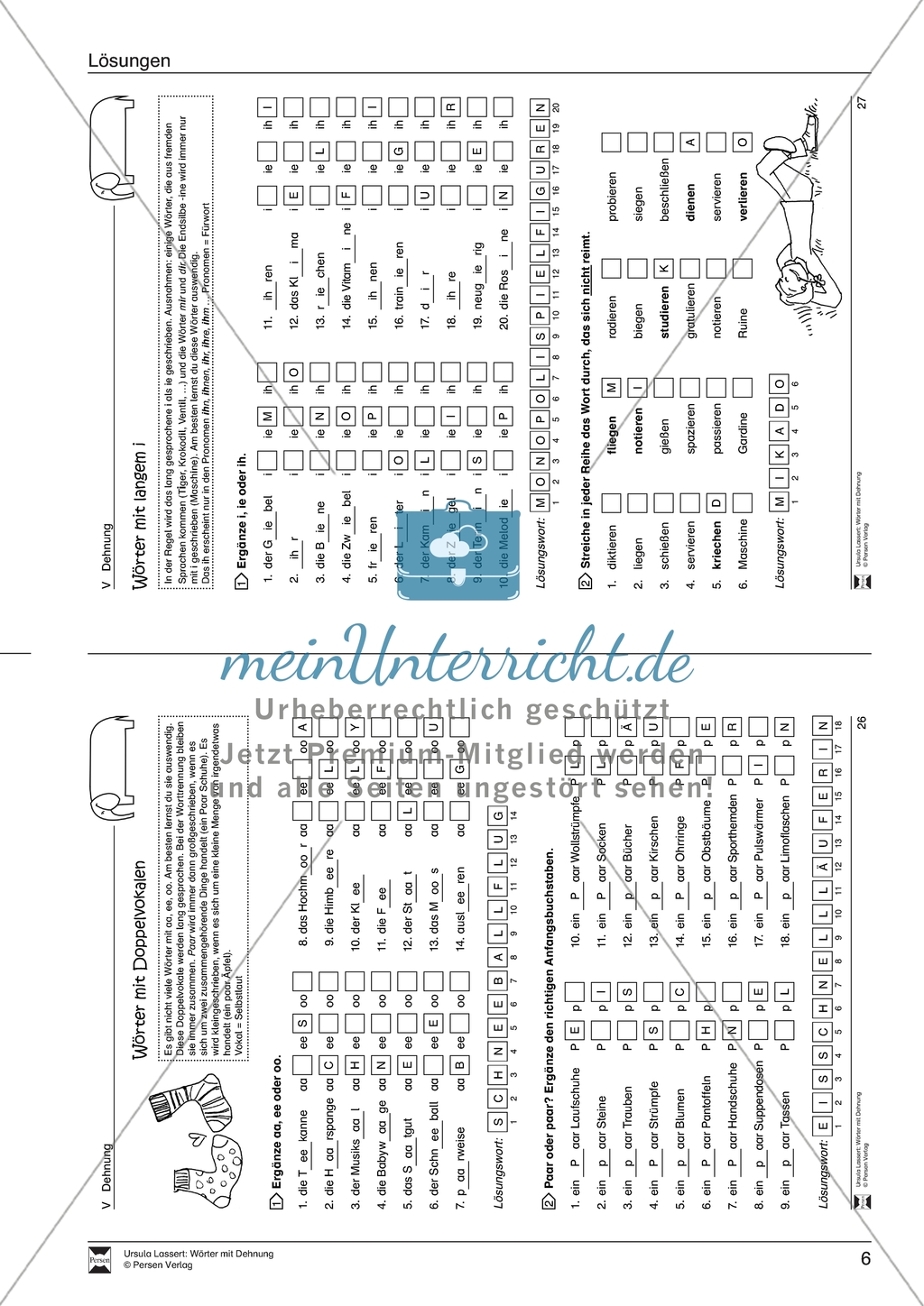 Dehnung: Wörter mit langen Vokalen und Doppelvokalen. Arbeitsmaterial mit Lösungen Preview 5