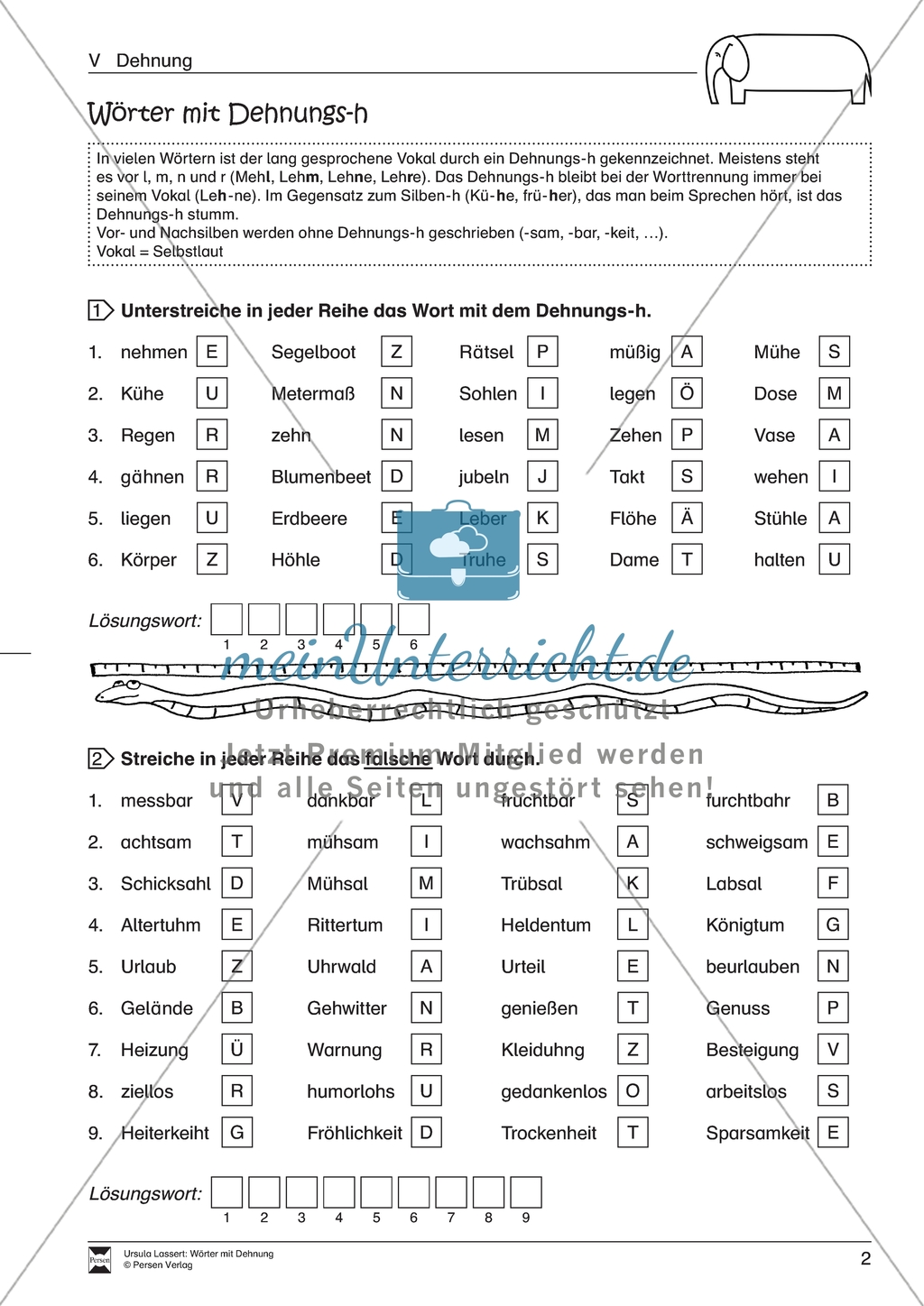 Dehnung: Wörter mit Dehnungs-h. Arbeitsmaterial mit Lösungen Preview 1