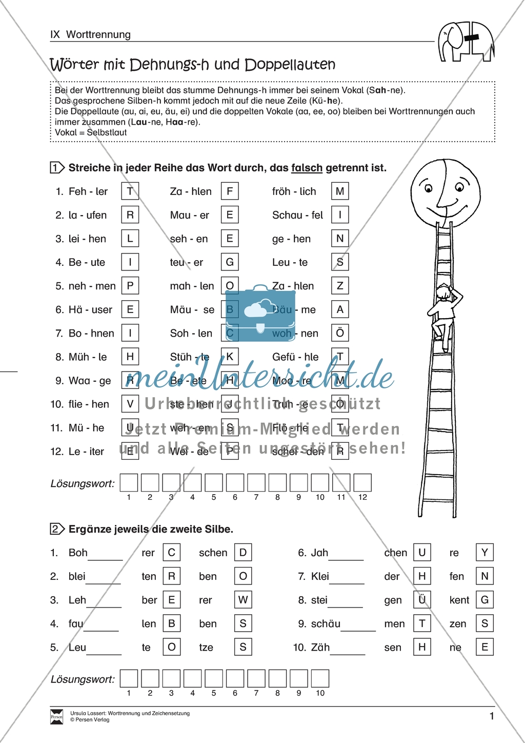 Worttrennung: Arbeitsmaterial mit Lösungen Preview 1