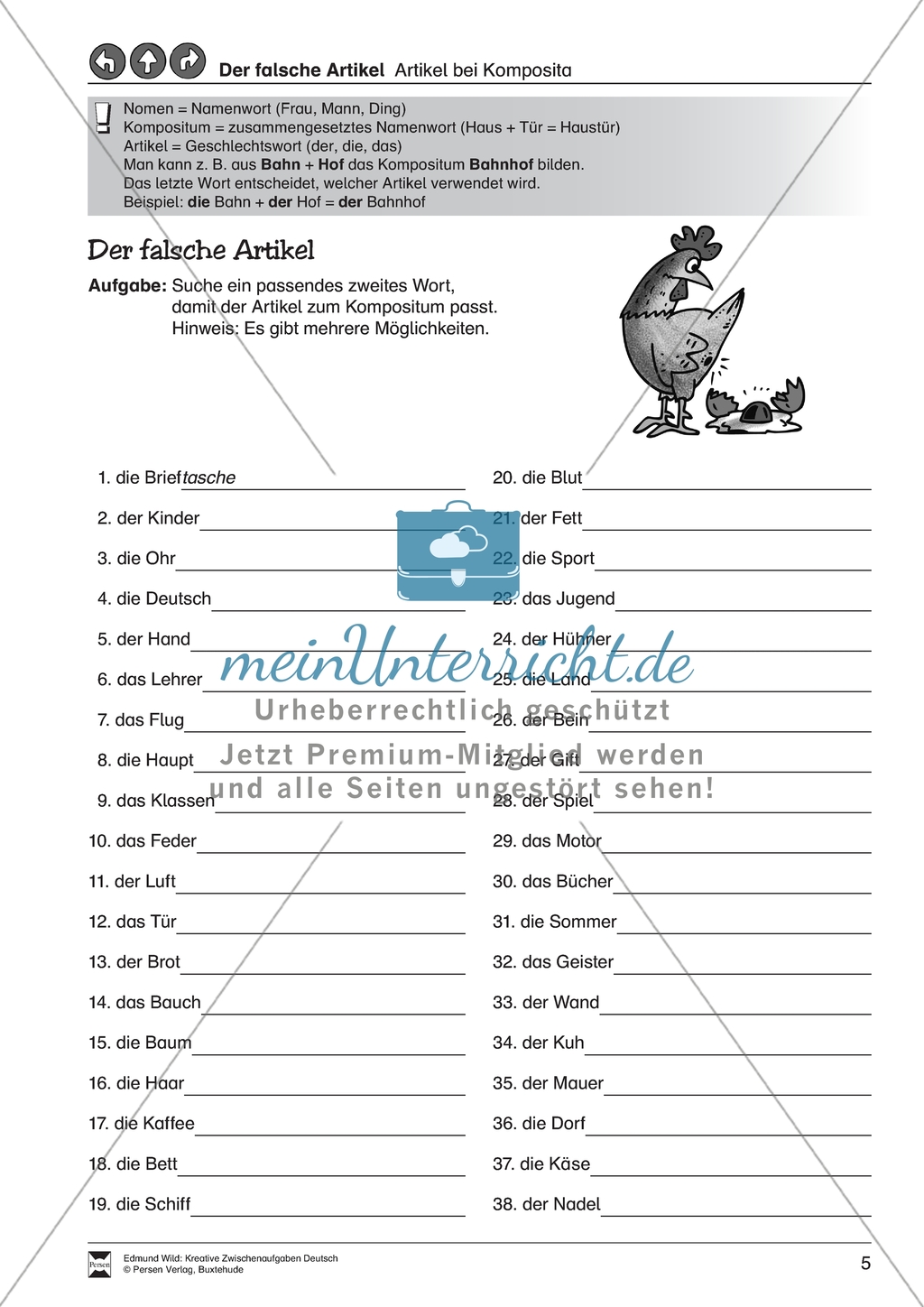 Grundlegende Grammatik üben: Artikel bei Komposita Preview 1
