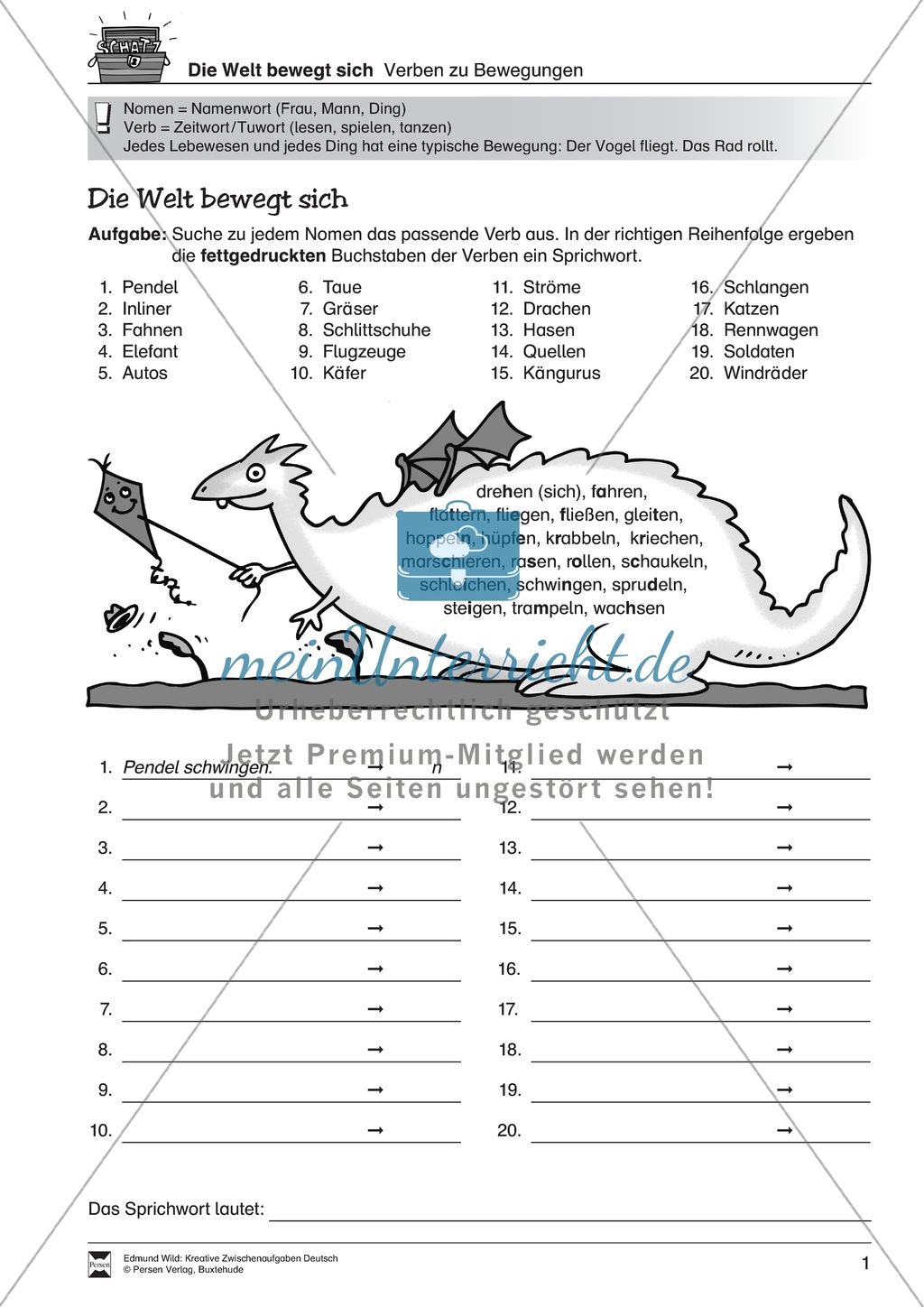 Aktiven Wortschatz trainieren: Wortfelder zu Verben Preview 1