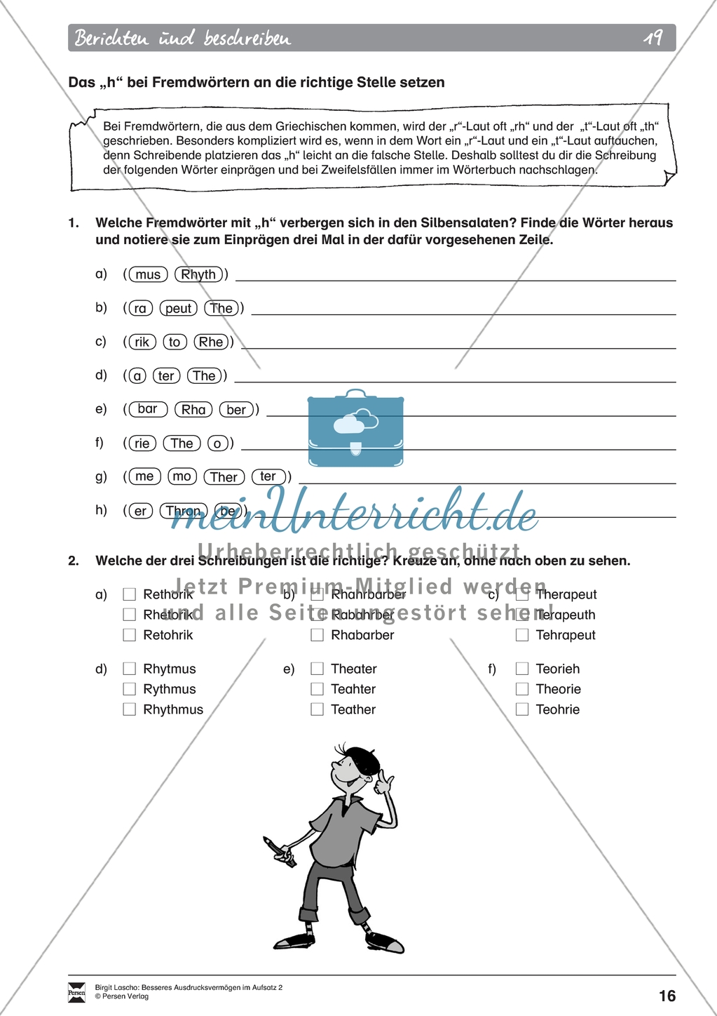 Besseres Ausdrucksvermögen im Aufsatz: das h in Fremdwörtern richtig setzen. Arbeitsmaterial mit Erläuterungen Preview 2